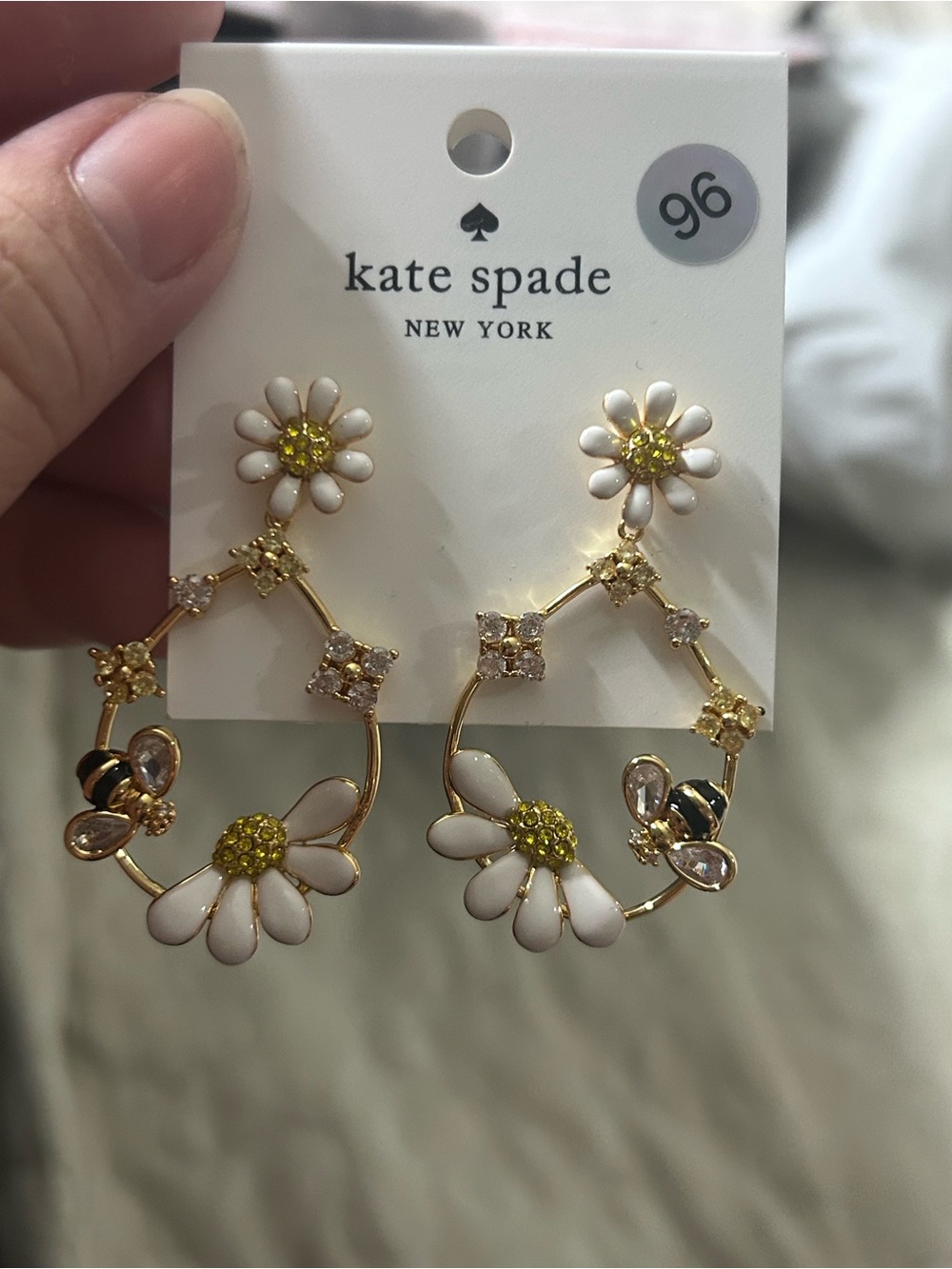 kate spade New York Daisy Hoop Drop Earrings - White & Gold - Picture 3 of 4